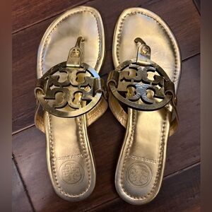 Tory Burch Miller Metallic Gold Slide Sandals